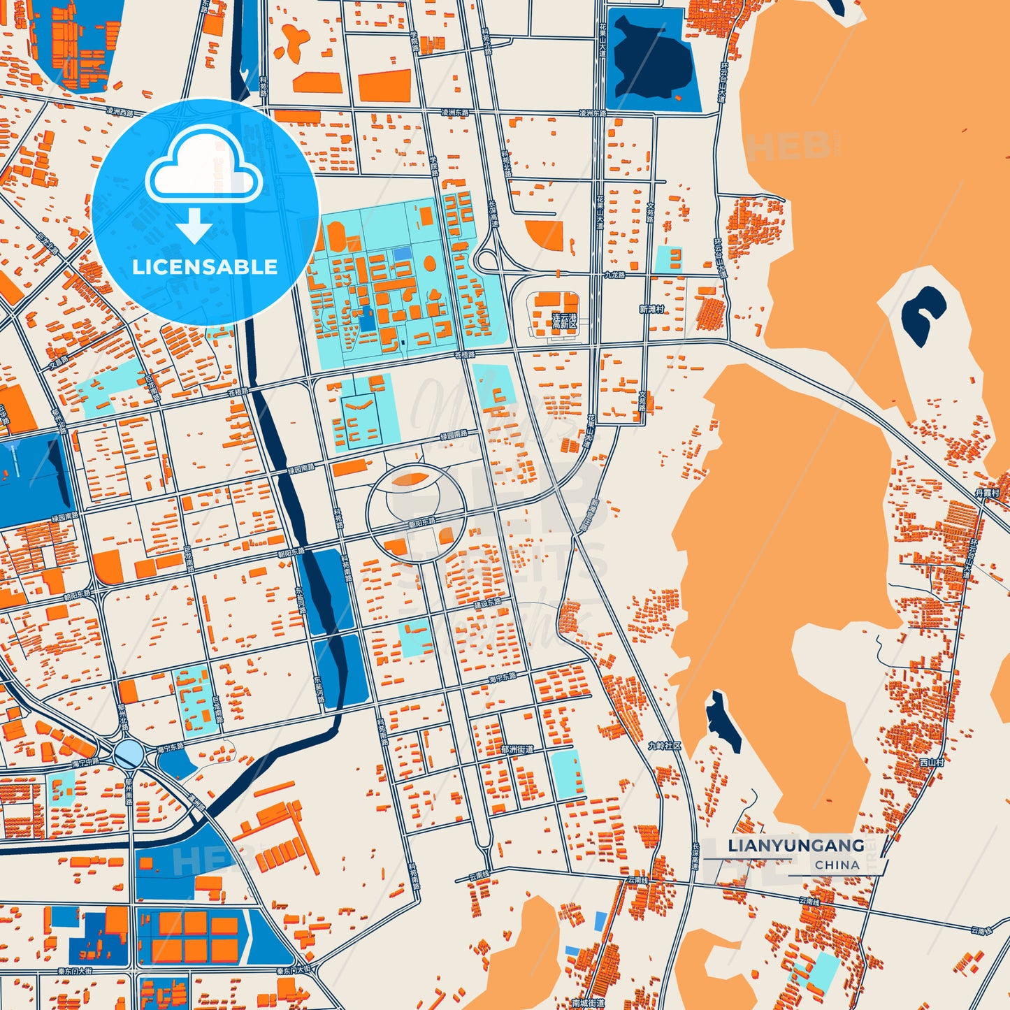 Canvas Print Template of Lianyungang Street Map