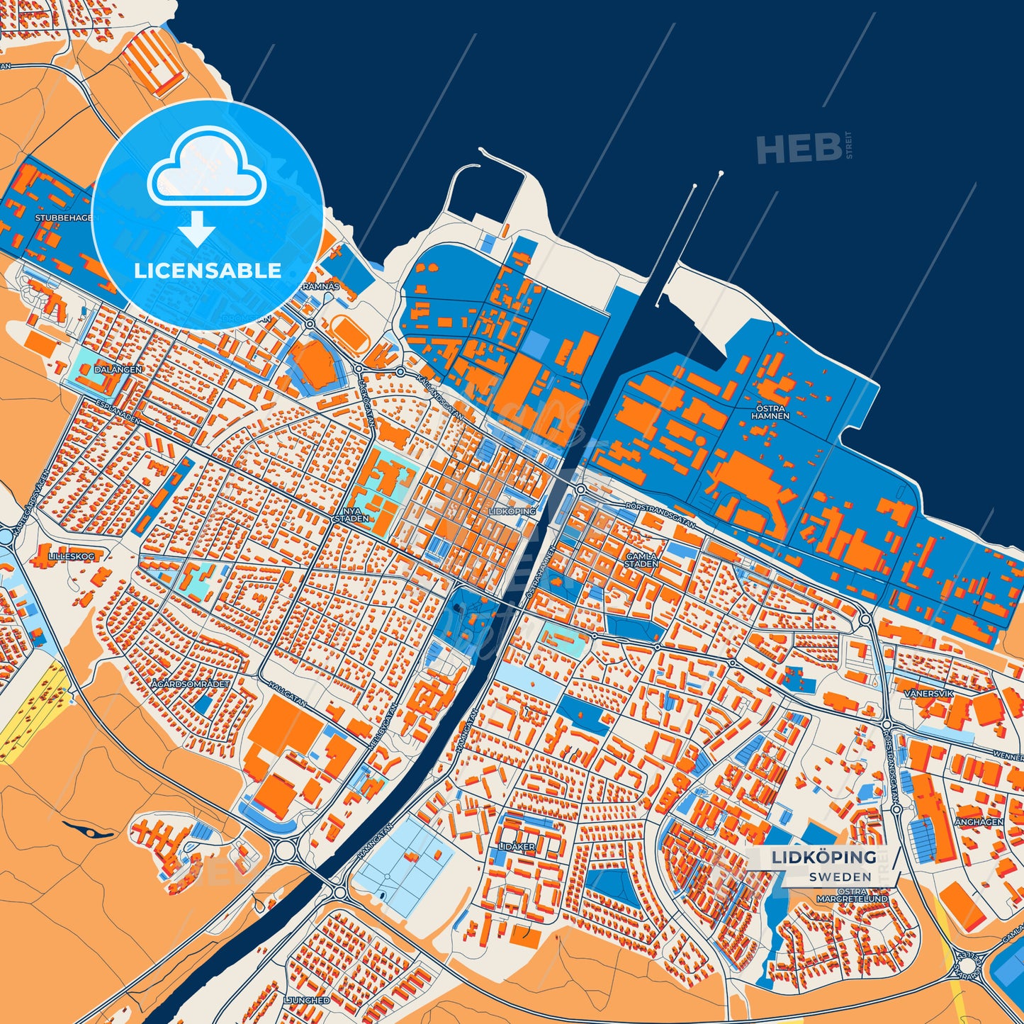 Canvas Print Template of Lidköping Street Map