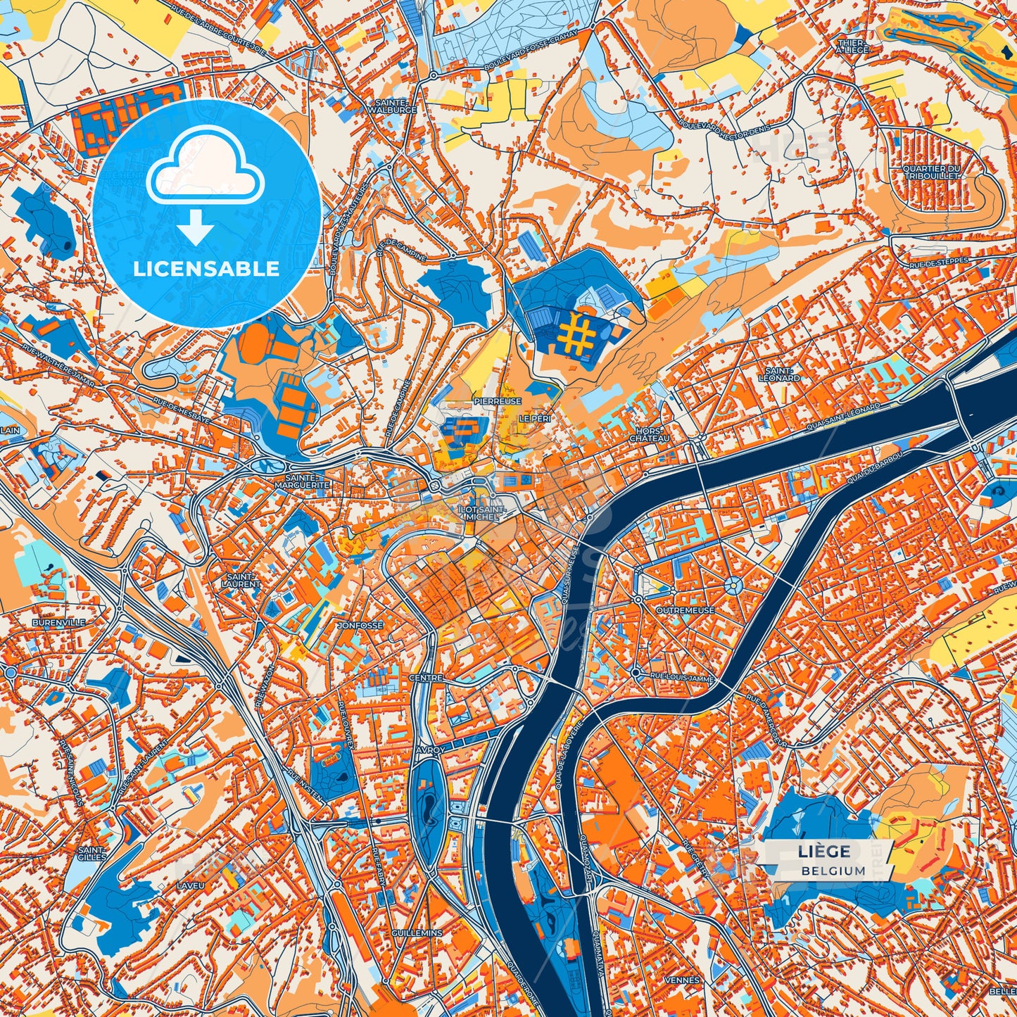 Canvas Print Template of Liège Street Map