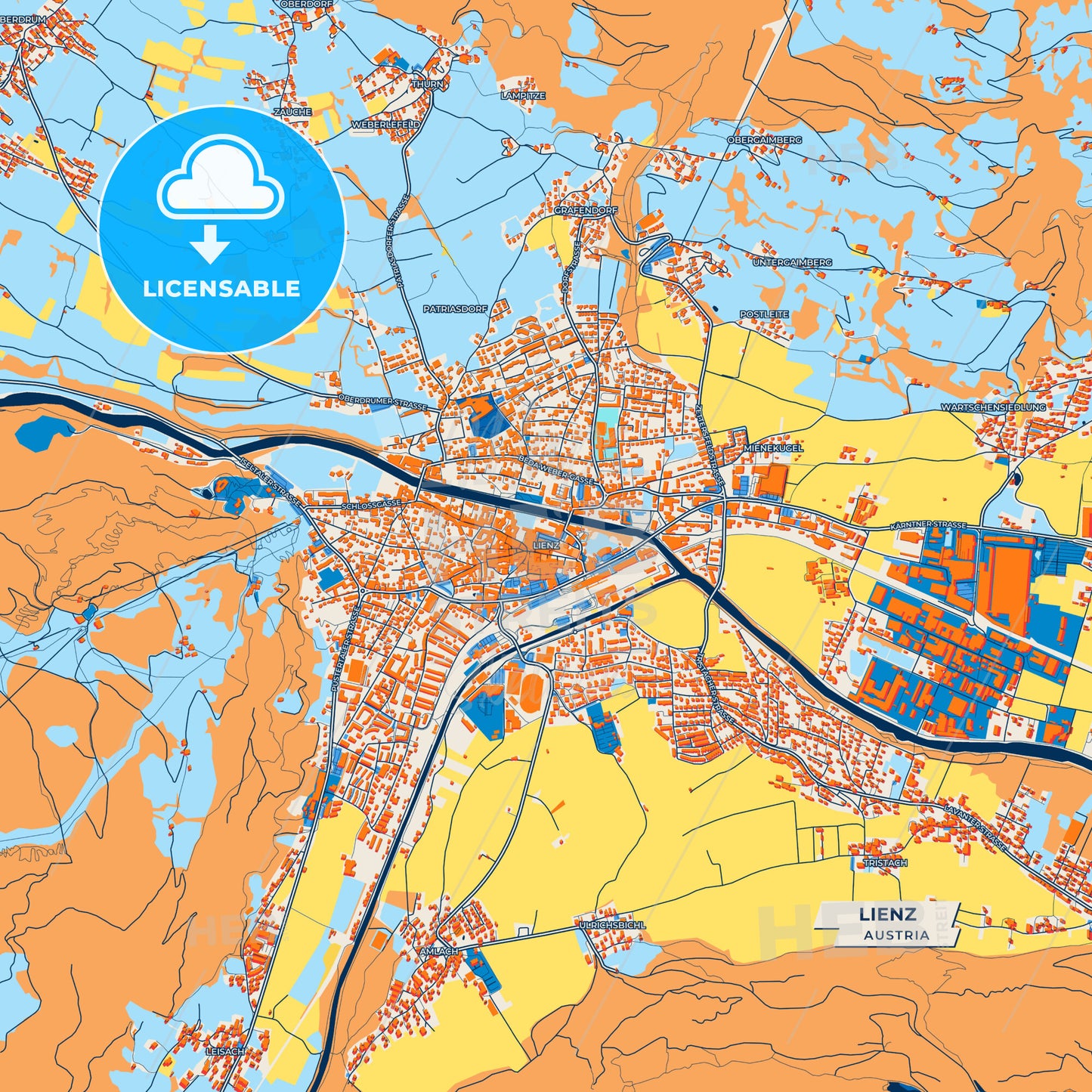 Canvas Print Template of Lienz Street Map