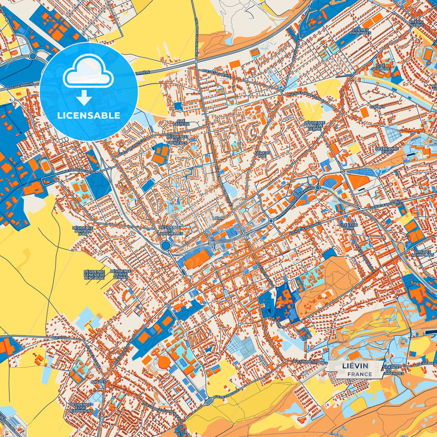Canvas Print Template of Liévin Street Map