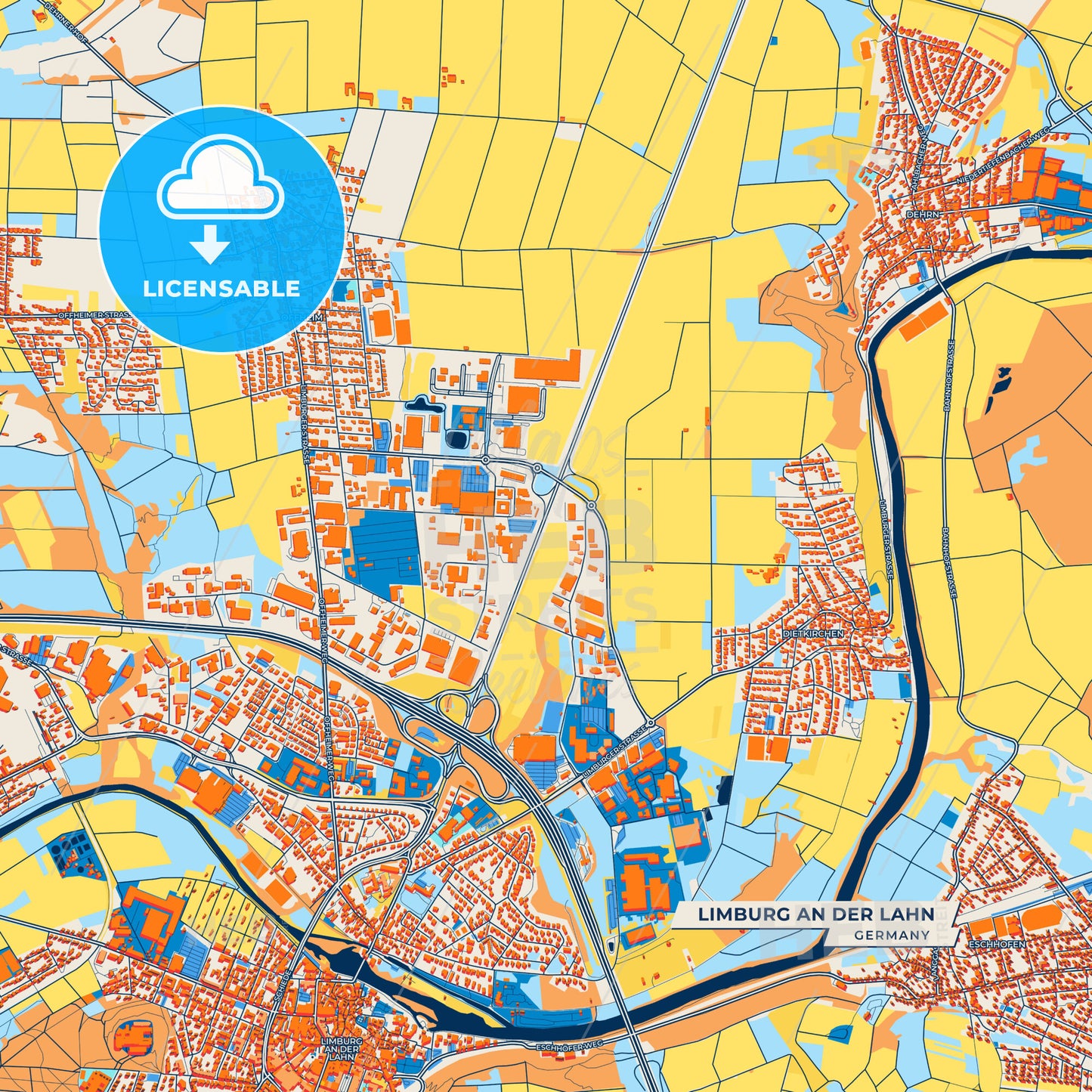 Canvas Print Template of Limburg an der Lahn Street Map