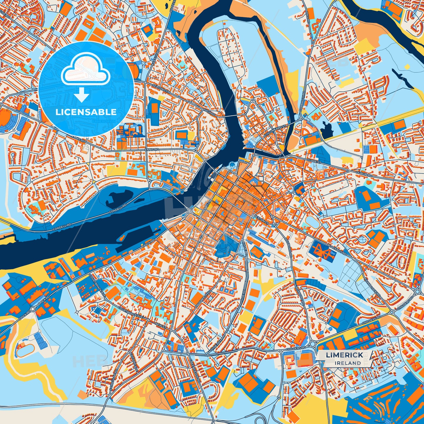 Canvas Print Template of Limerick Street Map