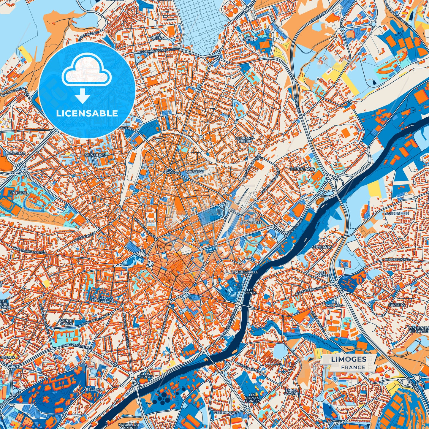 Canvas Print Template of Limoges Street Map