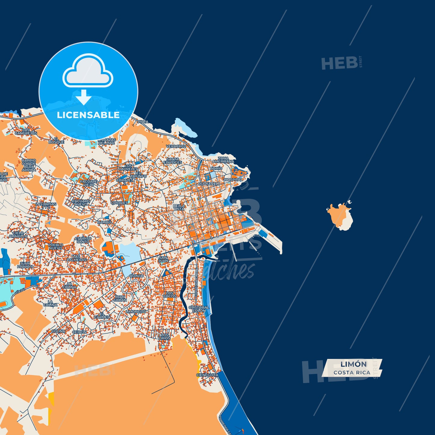Canvas Print Template of Limón Street Map