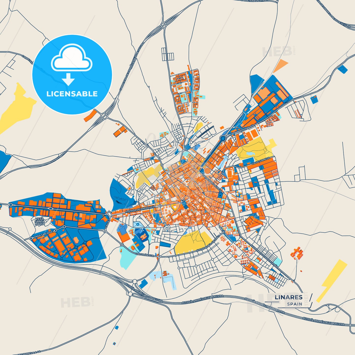 Canvas Print Template of Linares Street Map
