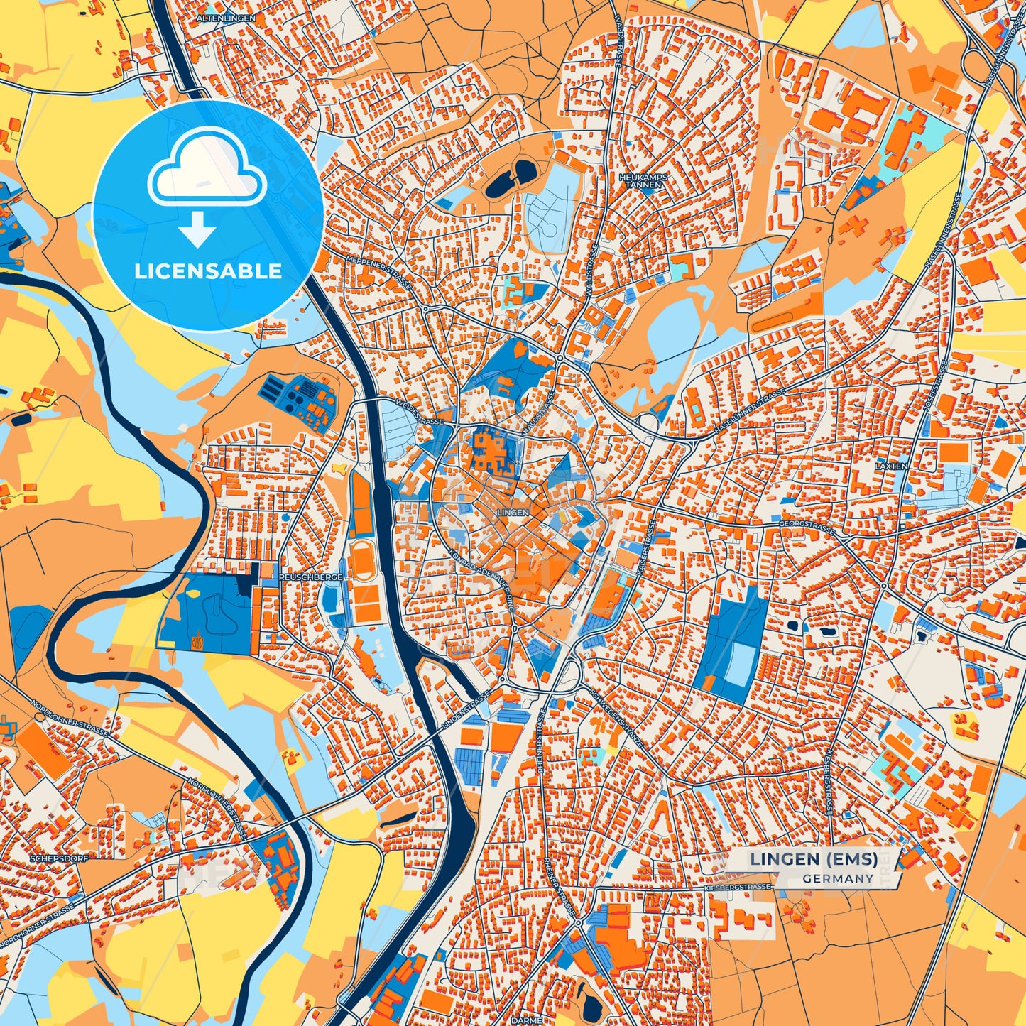 Canvas Print Template of Lingen (Ems) Street Map