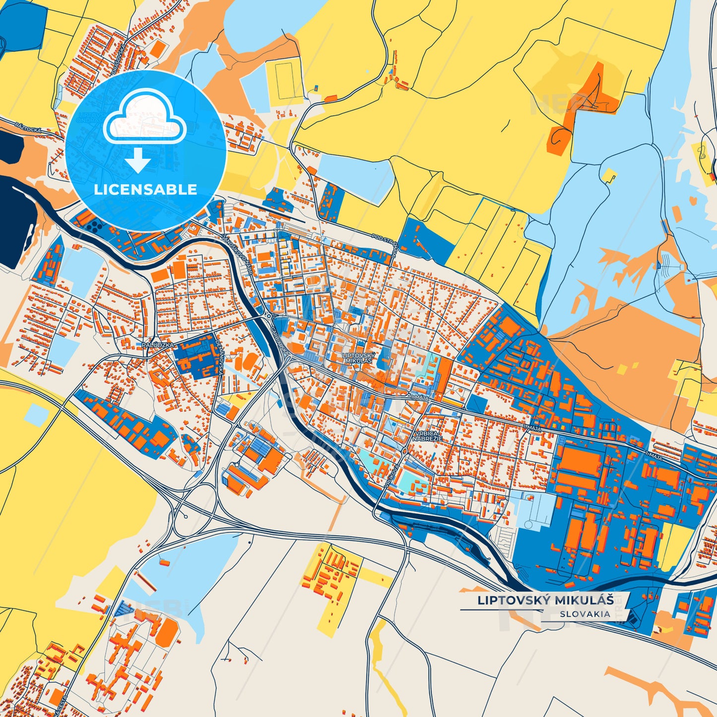 Canvas Print Template of Liptovský Mikuláš Street Map