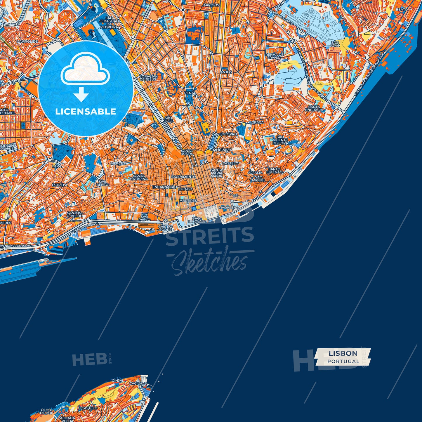 Canvas Print Template of Lisbon Street Map