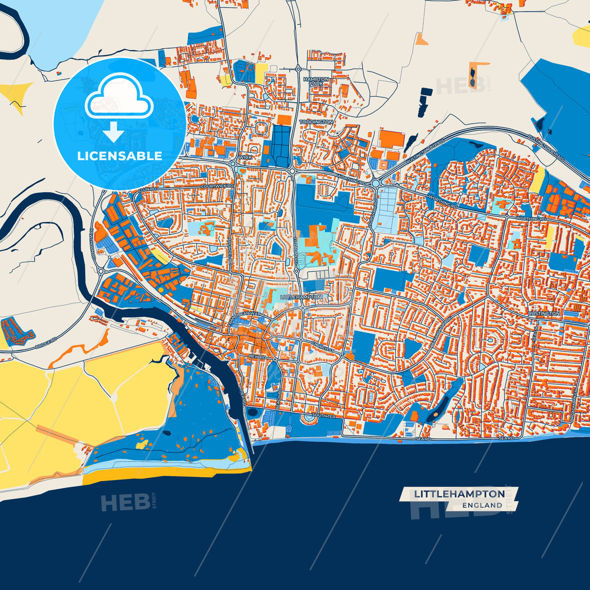 Canvas Print Template of Littlehampton Street Map
