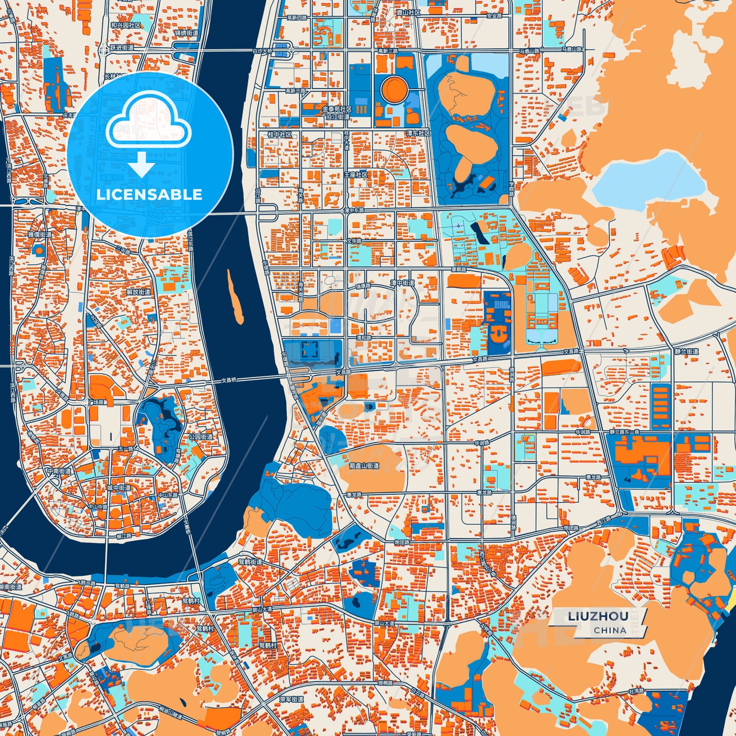 Canvas Print Template of Liuzhou Street Map