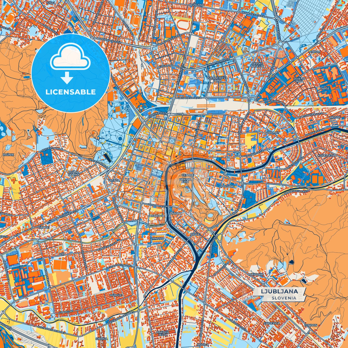 Canvas Print Template of Ljubljana Street Map