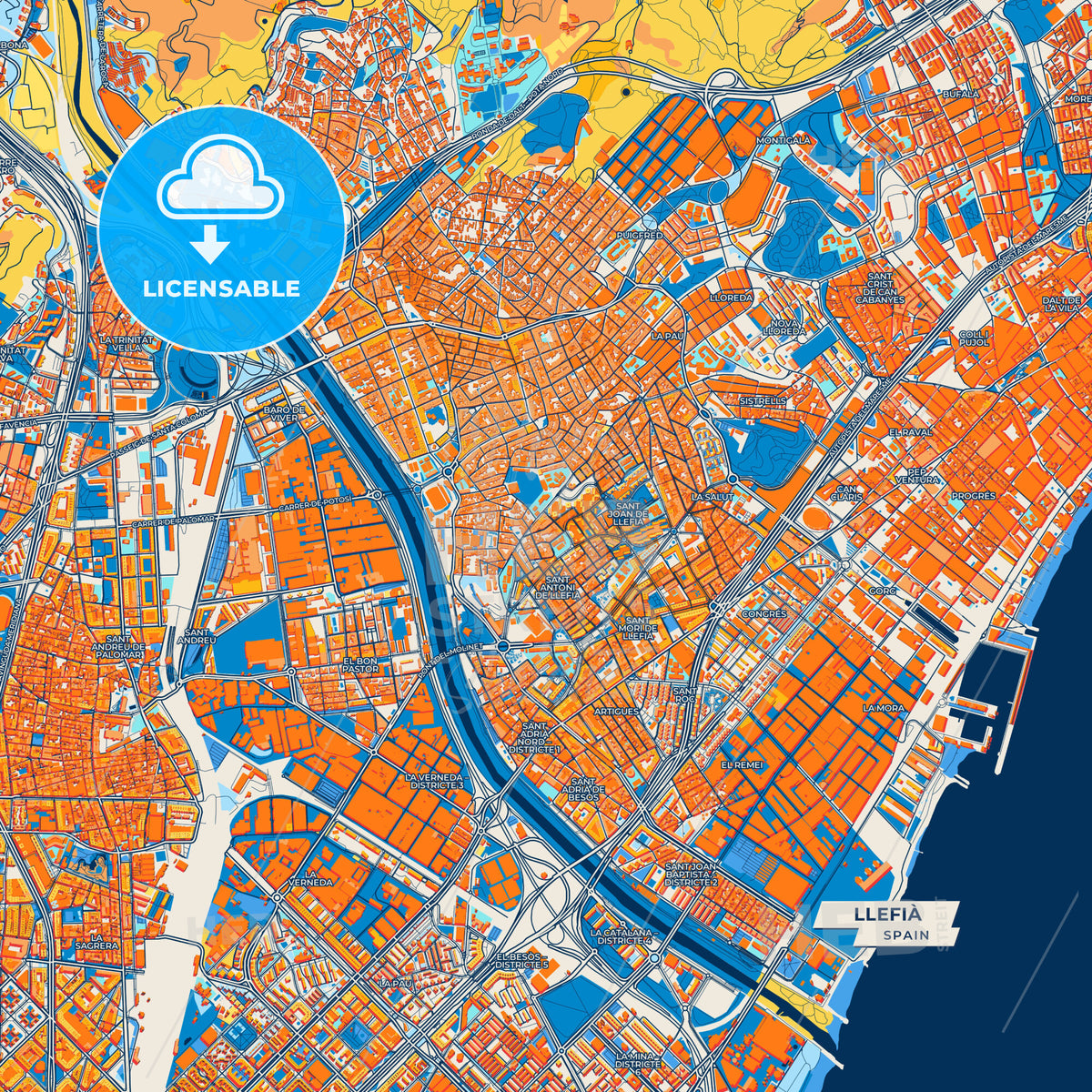 Canvas Print Template of Llefià Street Map