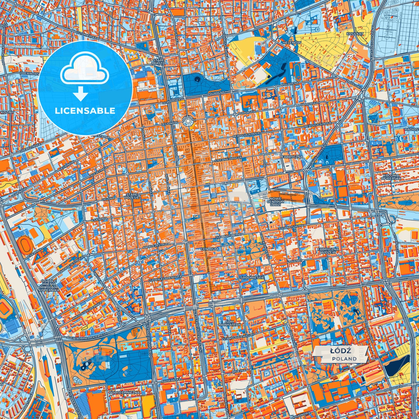 Canvas Print Template of Łódź Street Map