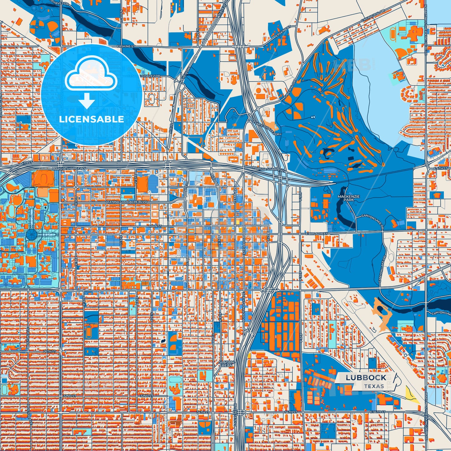 Canvas Print Template of Lubbock Street Map