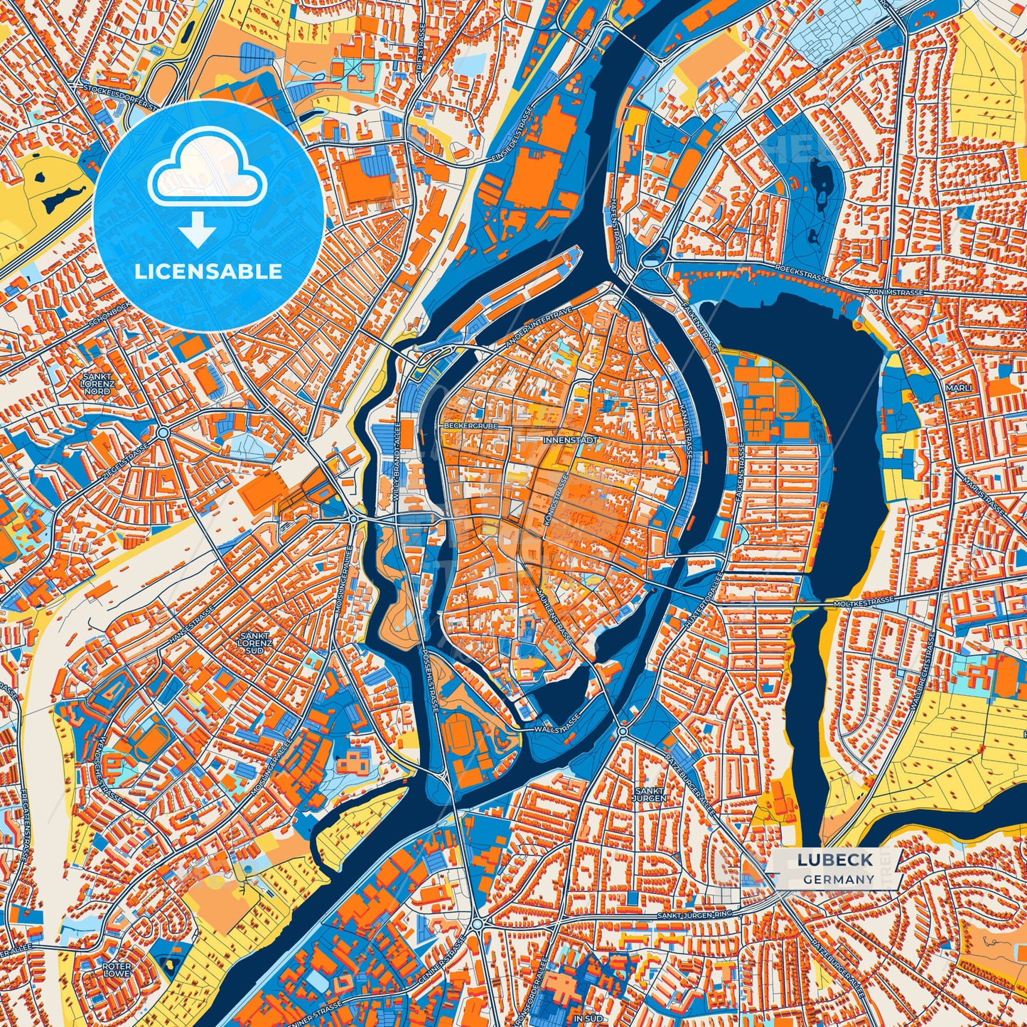 Canvas Print Template of Lubeck Street Map
