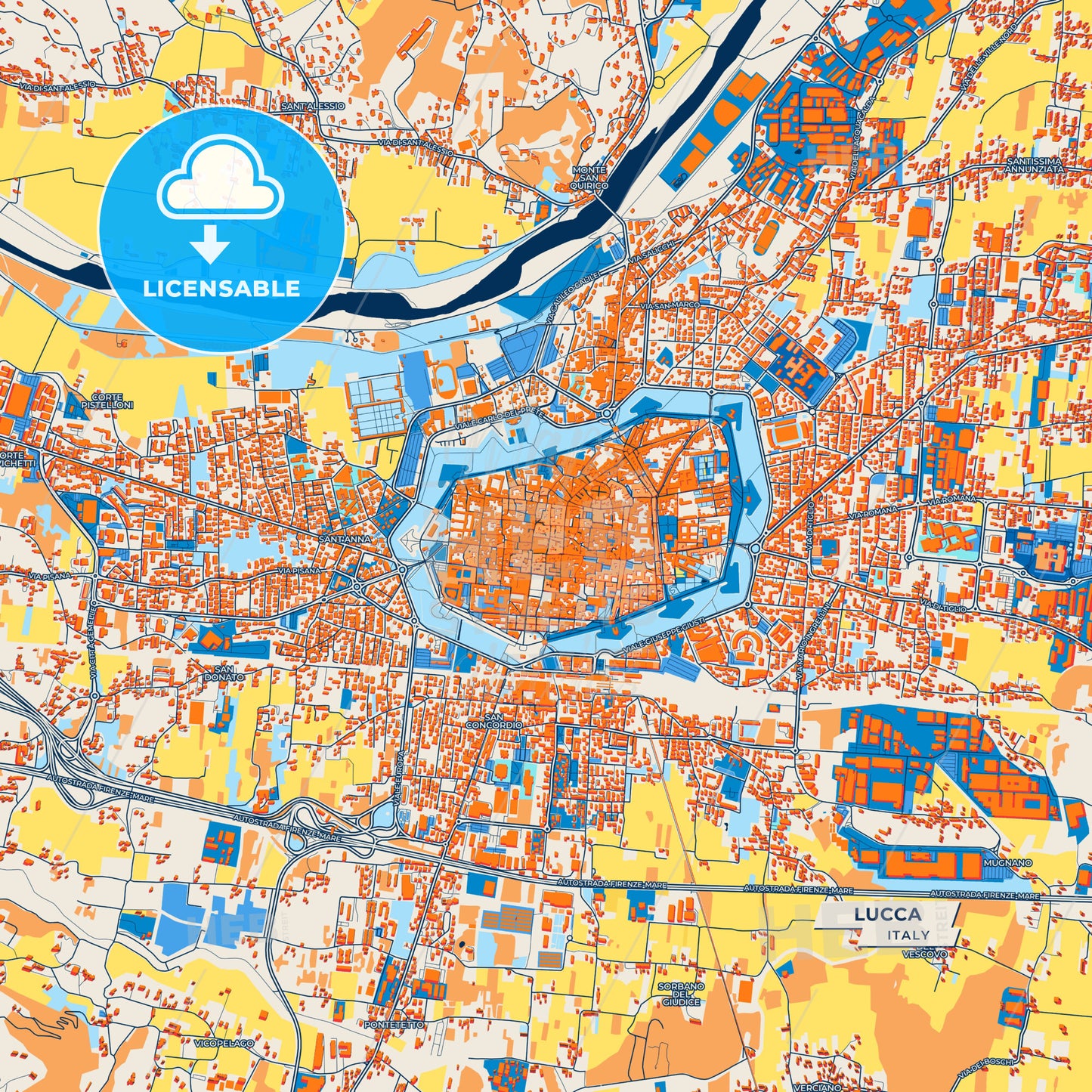 Canvas Print Template of Lucca Street Map