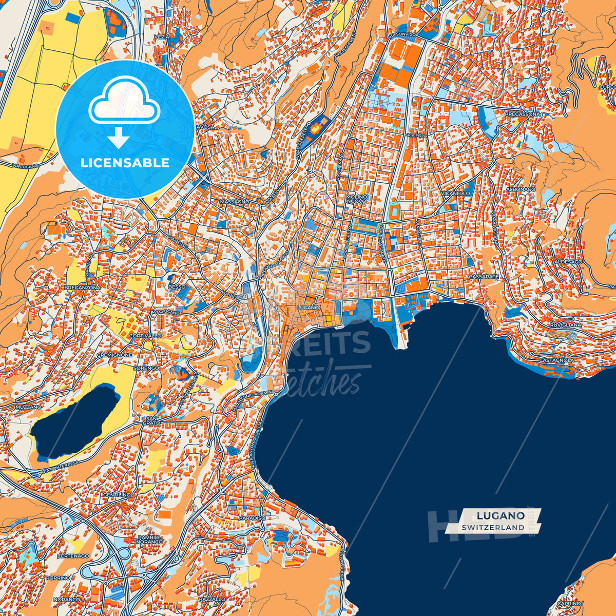 Canvas Print Template of Lugano Street Map
