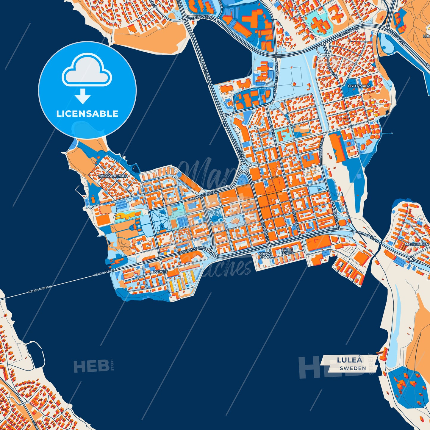 Canvas Print Template of Luleå Street Map