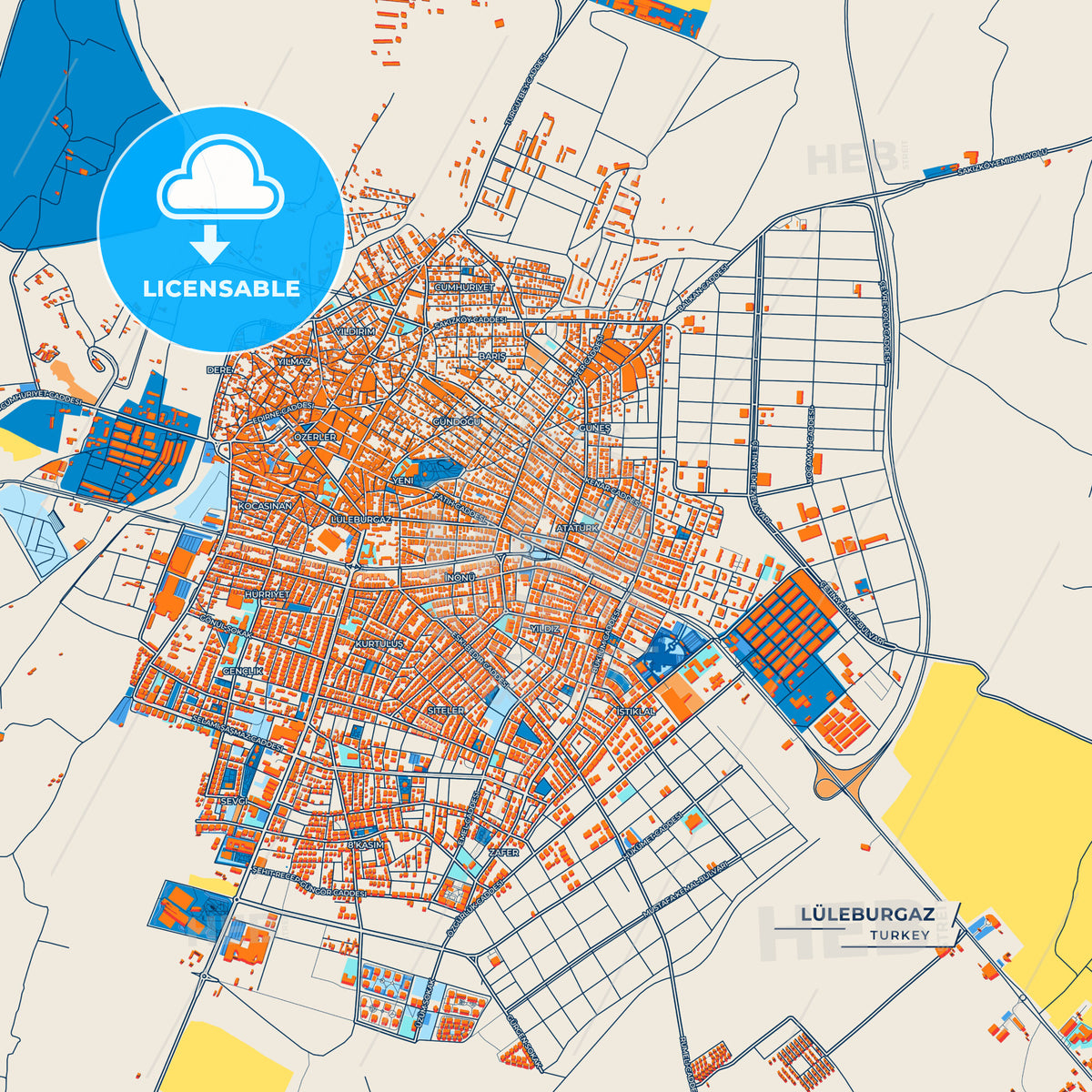 Canvas Print Template of Lüleburgaz Street Map