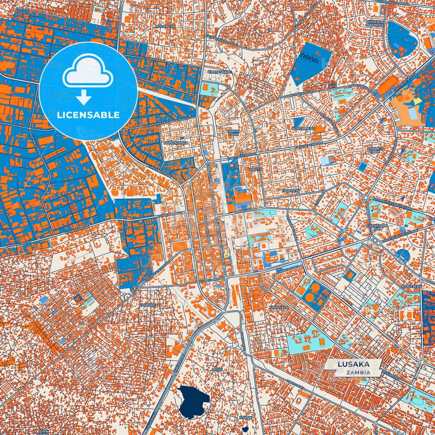 Canvas Print Template of Lusaka Street Map