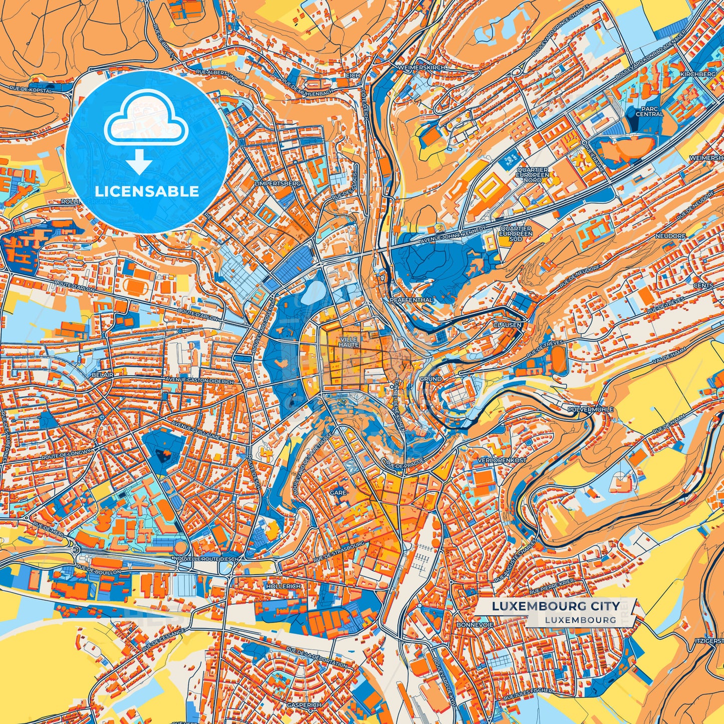 Canvas Print Template of Luxembourg City Street Map