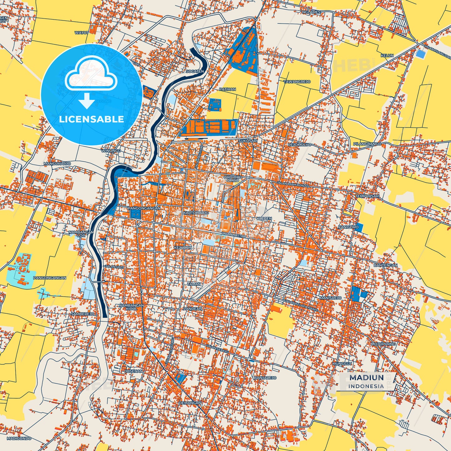 Canvas Print Template of Madiun Street Map