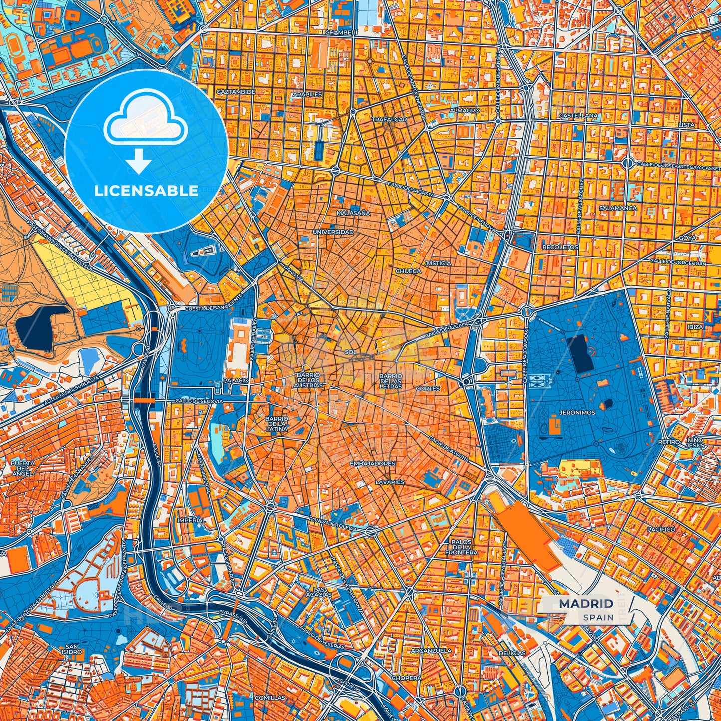 Canvas Print Template of Madrid Street Map