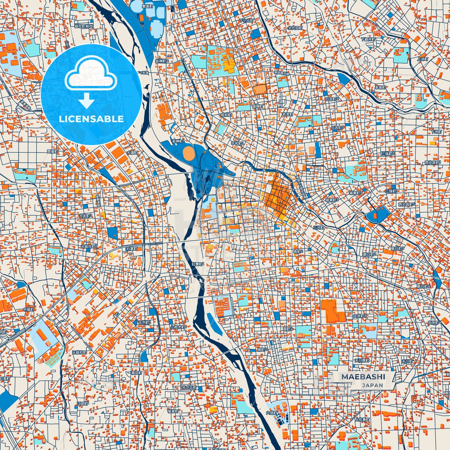 Canvas Print Template of Maebashi Street Map