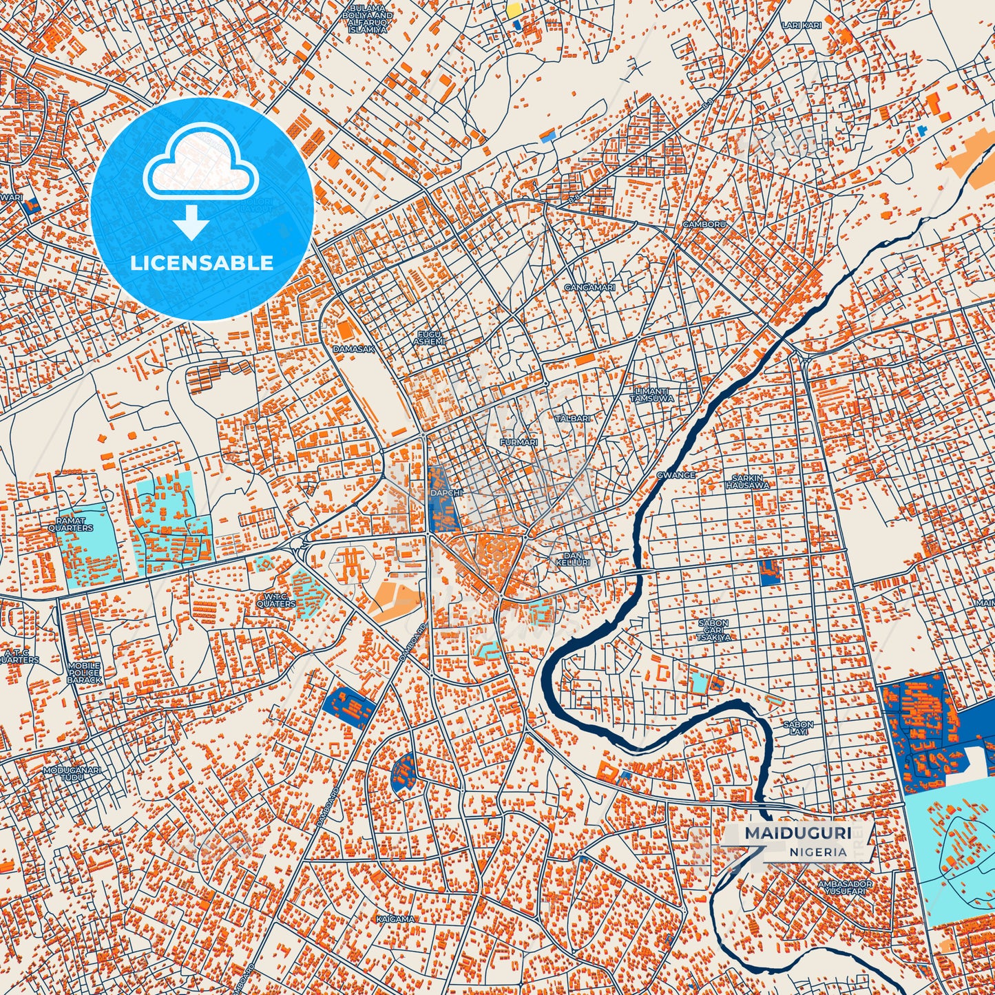 Canvas Print Template of Maiduguri Street Map