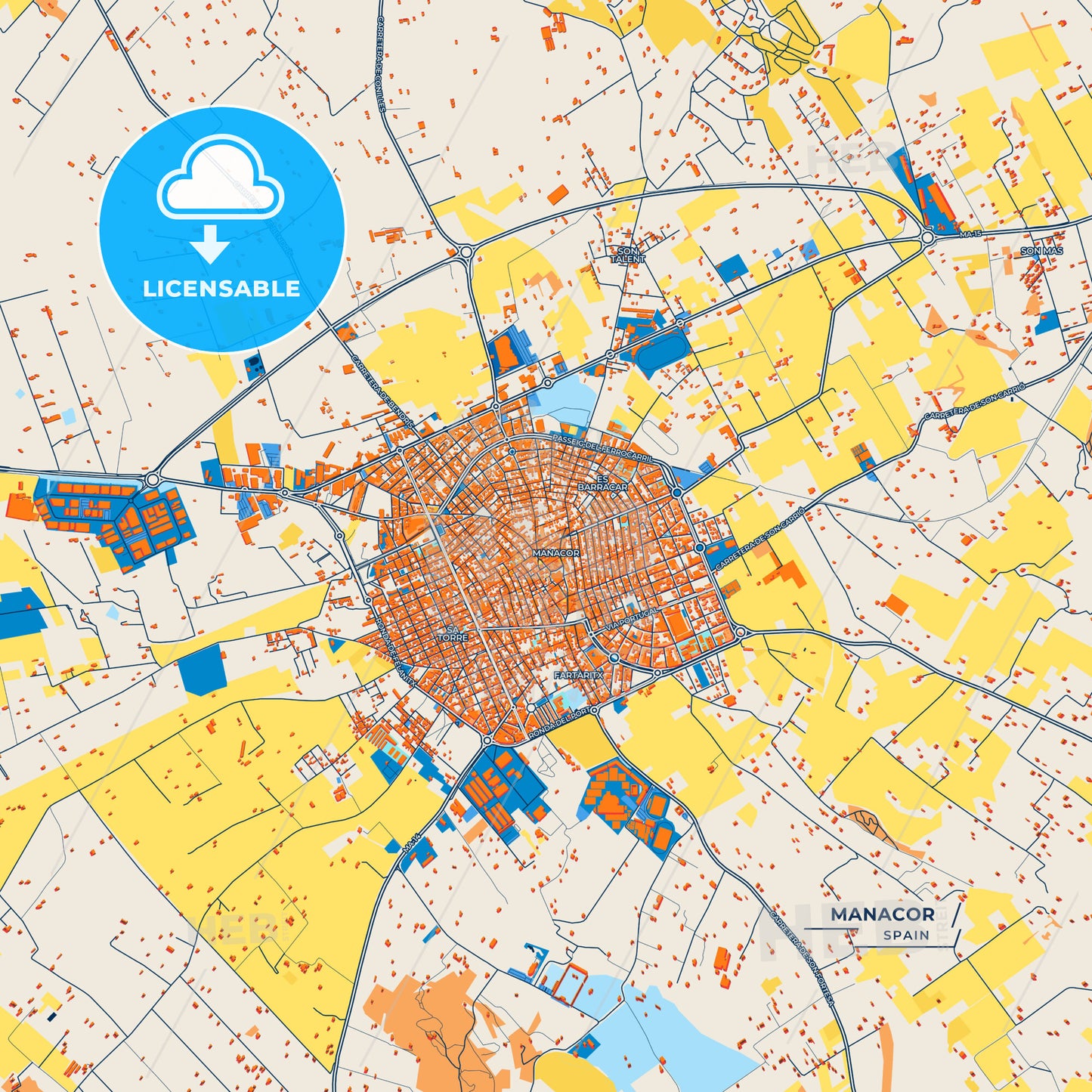 Canvas Print Template of Manacor Street Map