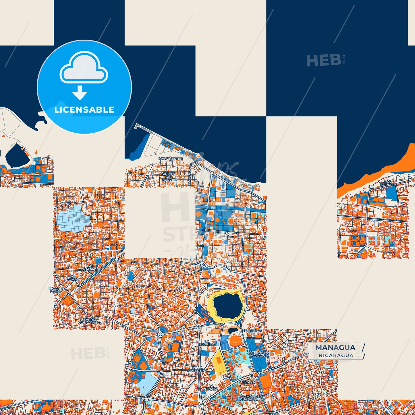 Canvas Print Template of Managua Street Map