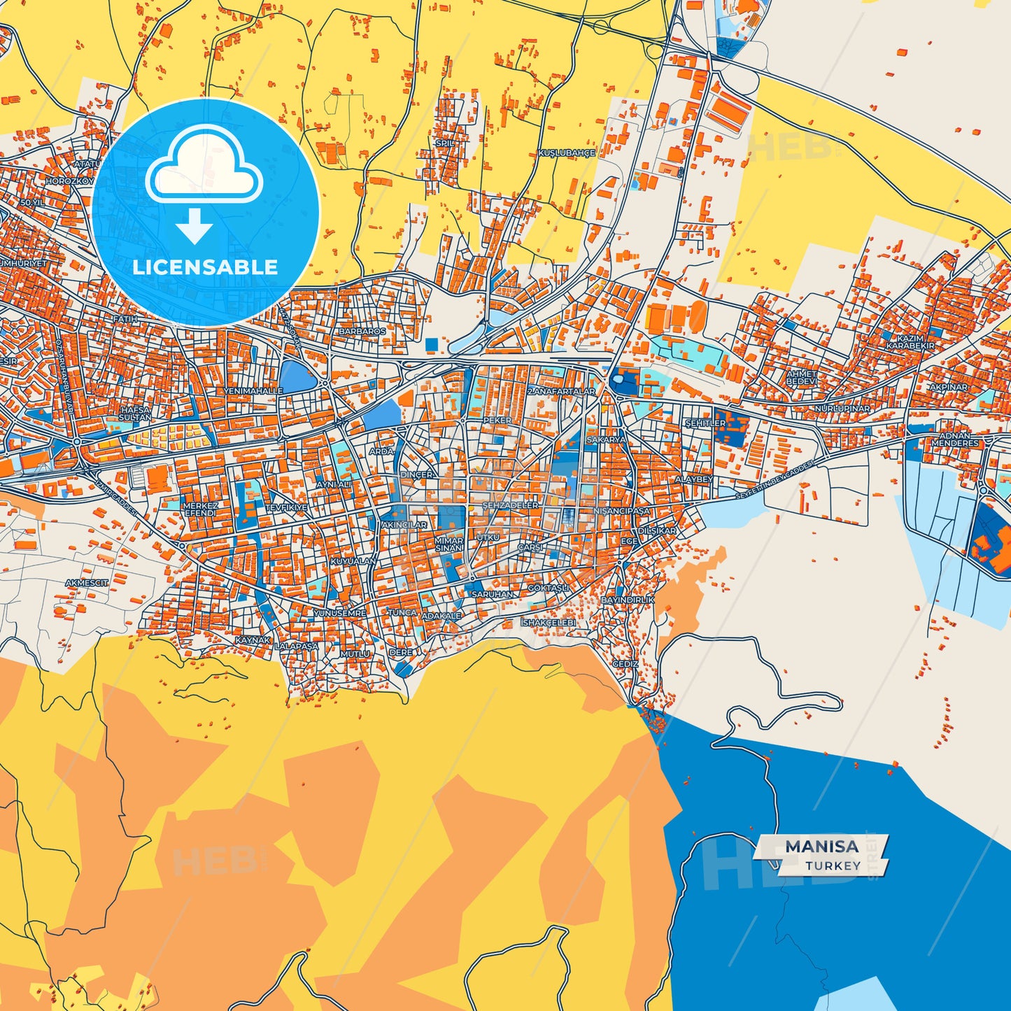 Canvas Print Template of Manisa Street Map