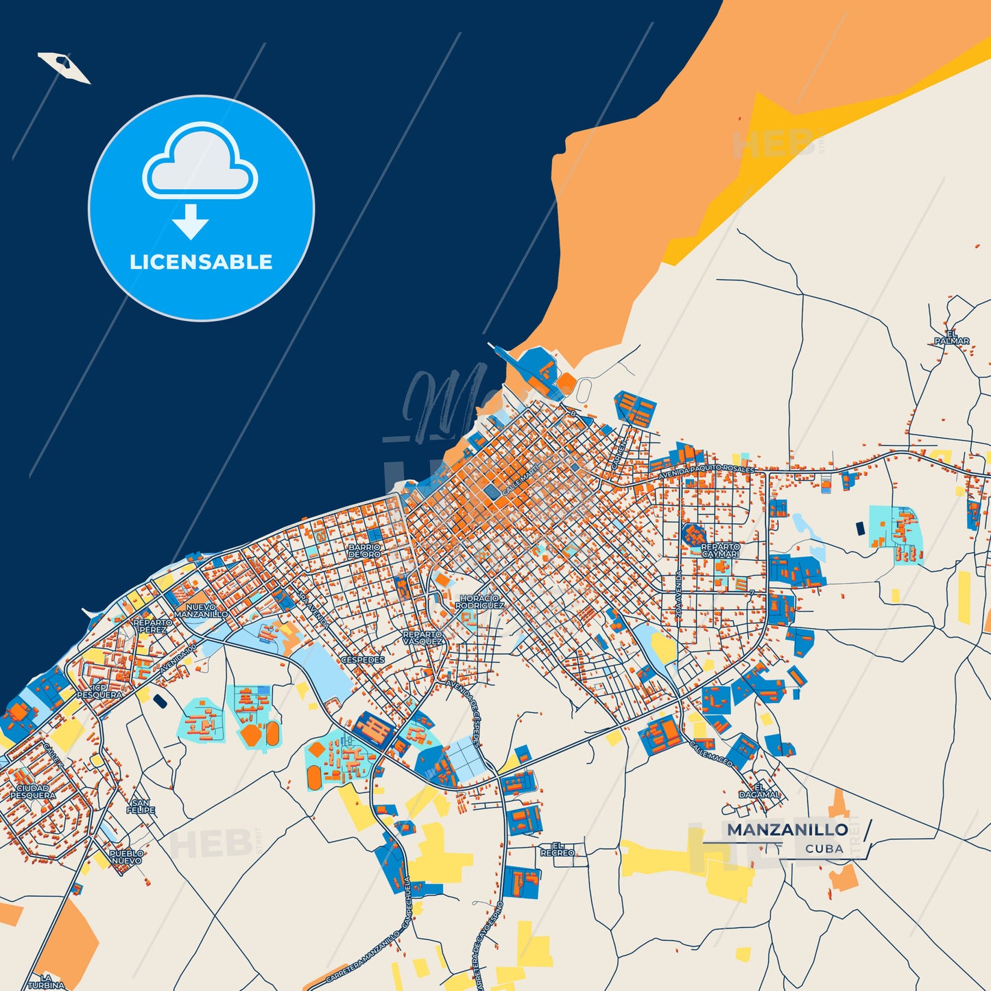 Canvas Print Template of Manzanillo Street Map