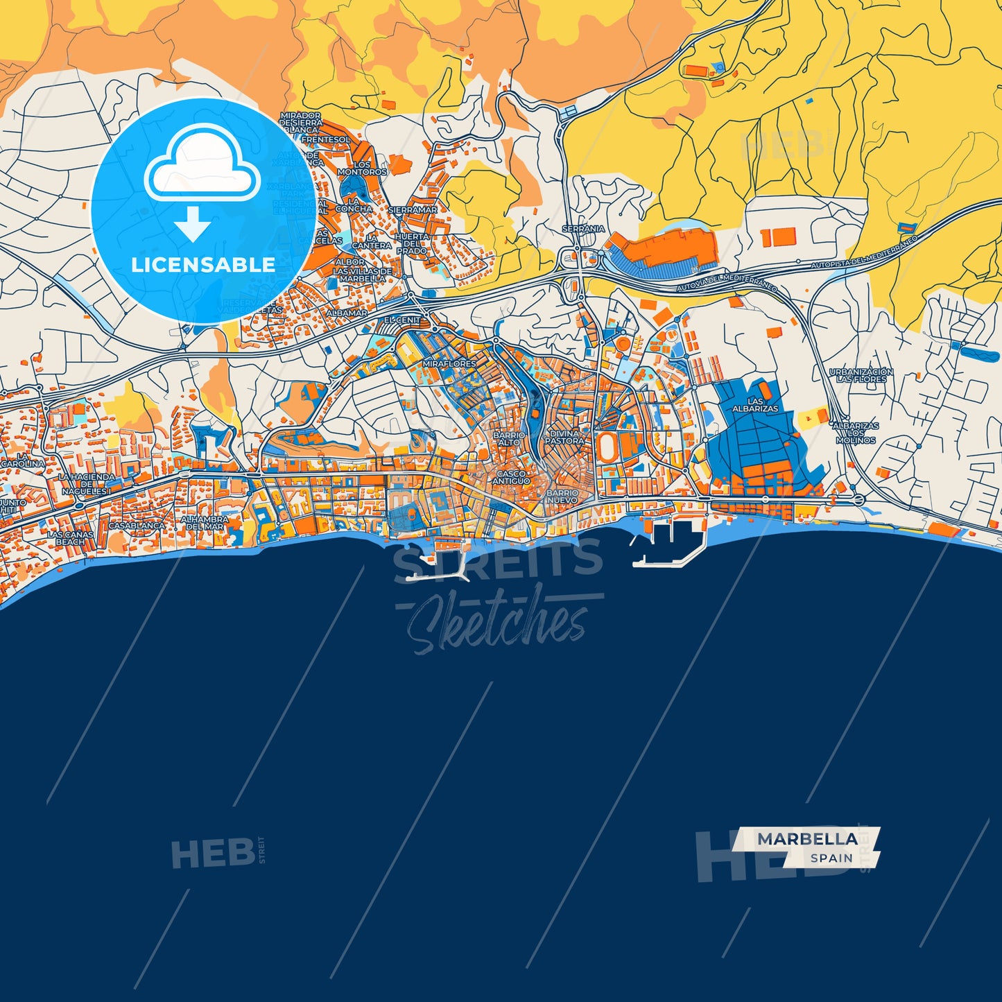 Canvas Print Template of Marbella Street Map