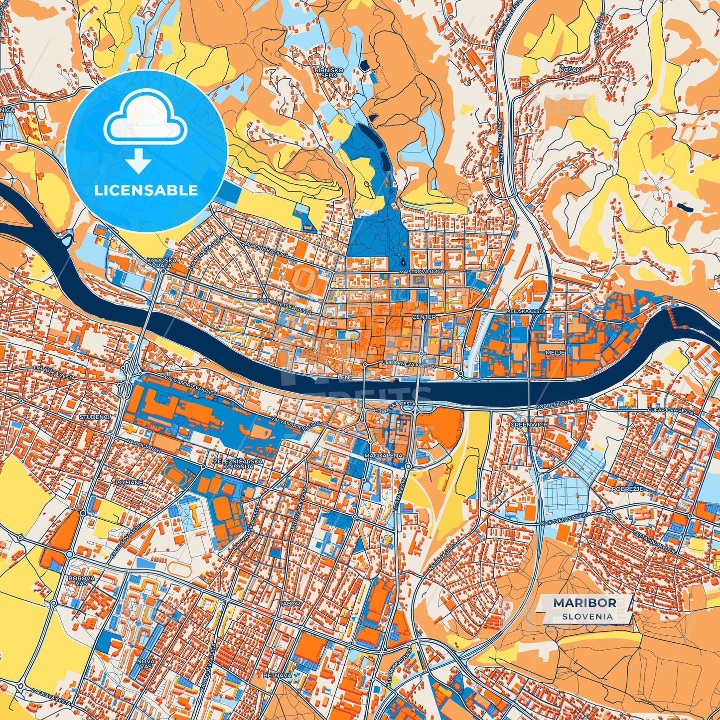 Canvas Print Template of Maribor Street Map