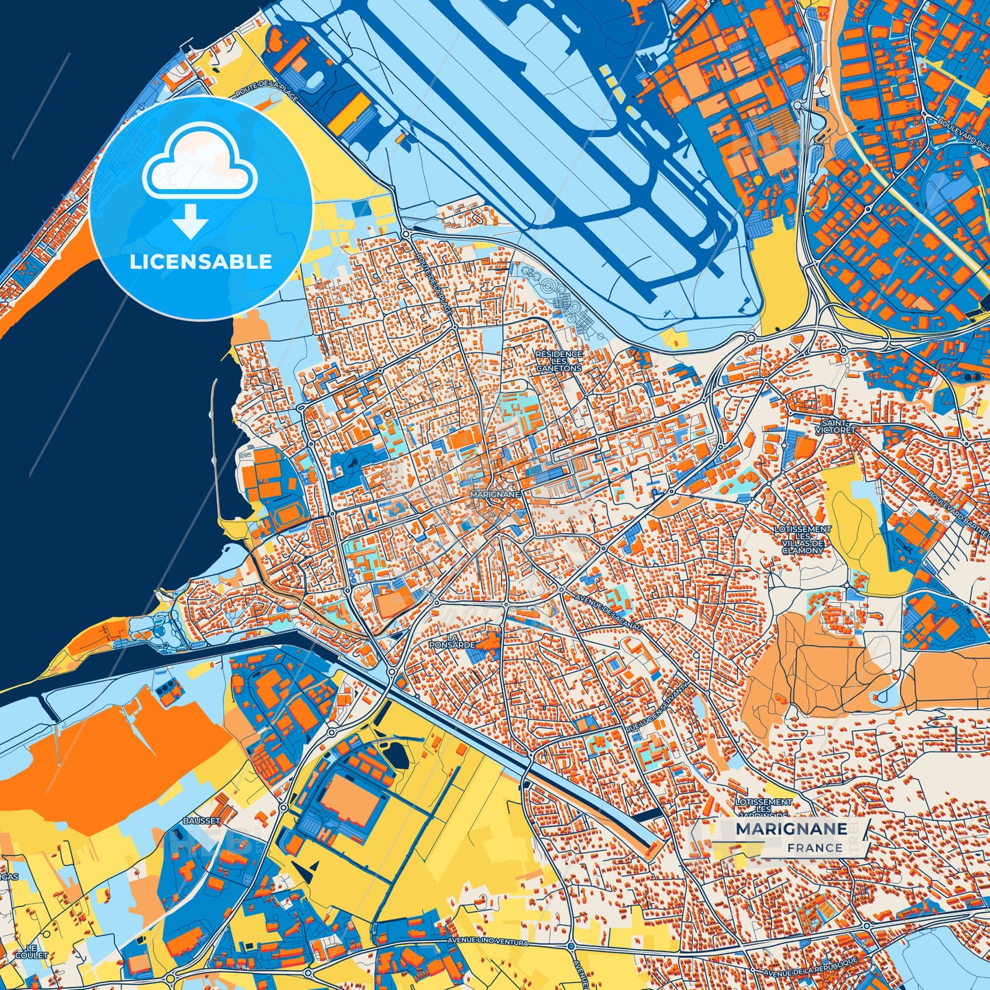Canvas Print Template of Marignane Street Map