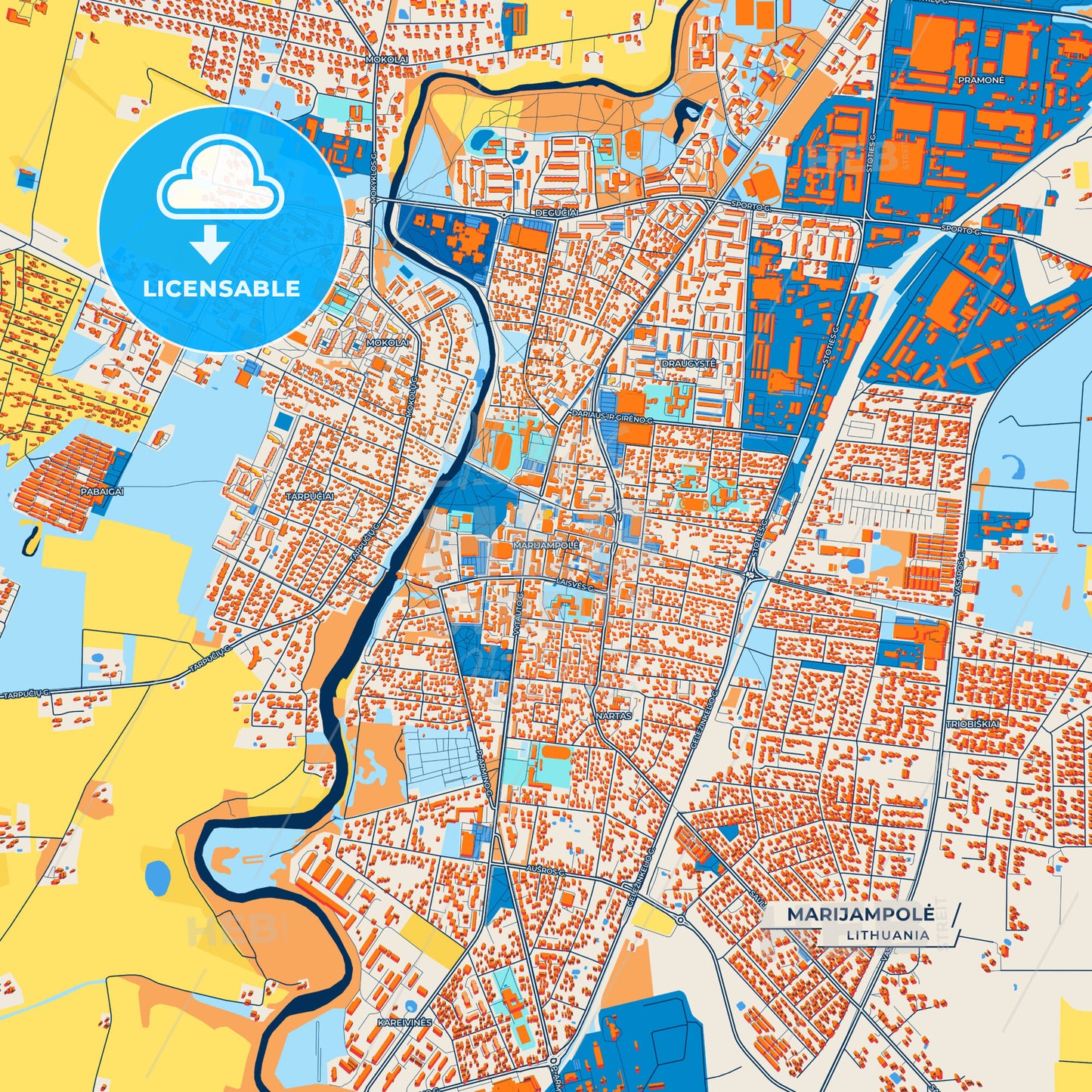 Canvas Print Template of Marijampolė Street Map