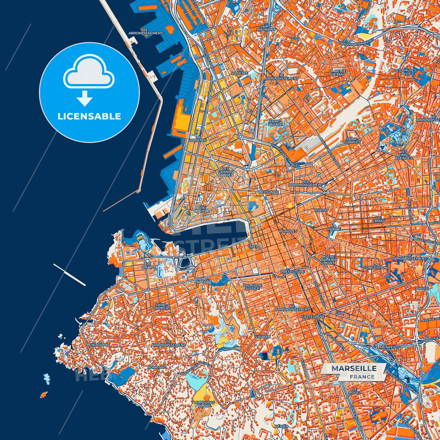 Canvas Print Template of Marseille Street Map