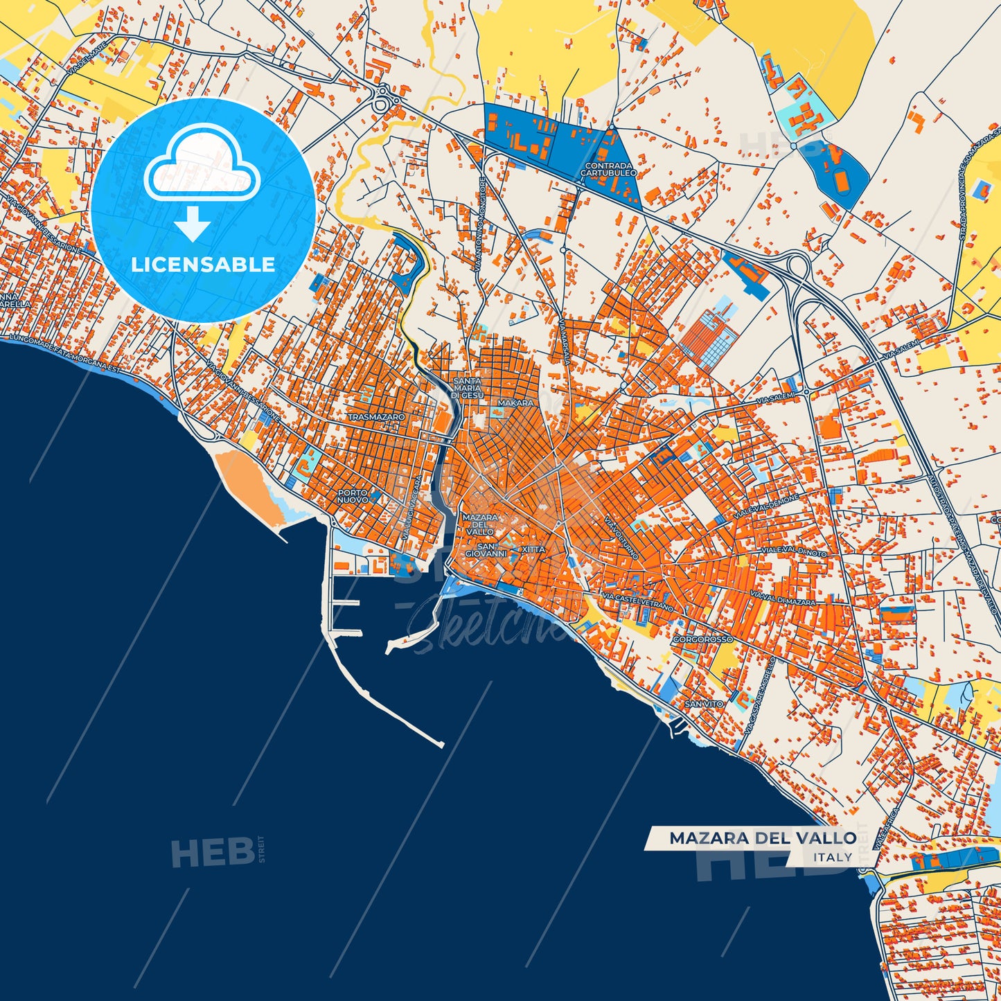 Canvas Print Template of Mazara del Vallo Street Map
