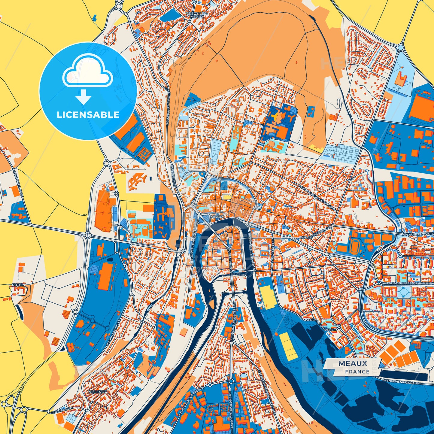 Canvas Print Template of Meaux Street Map