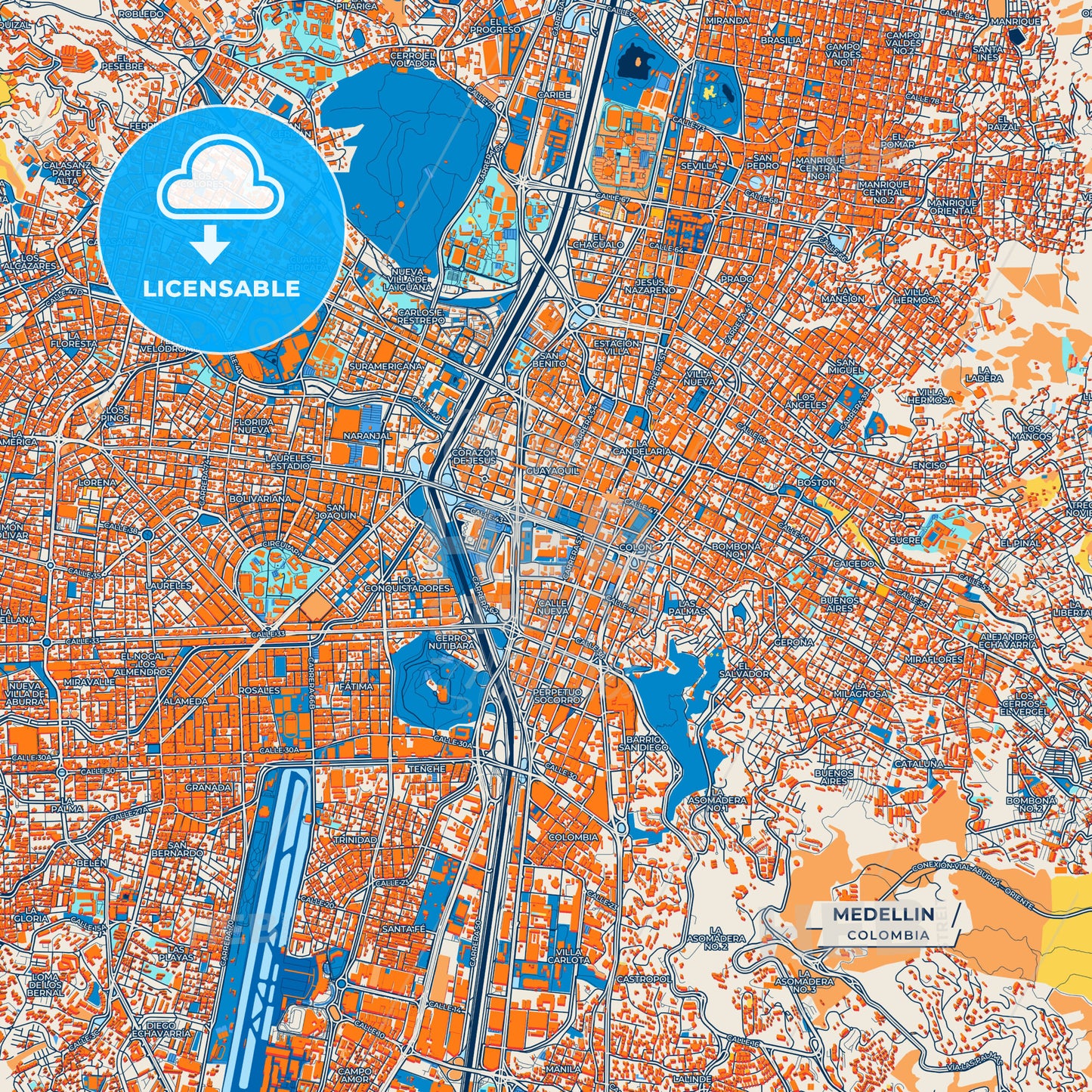 Canvas Print Template of Medellin Street Map