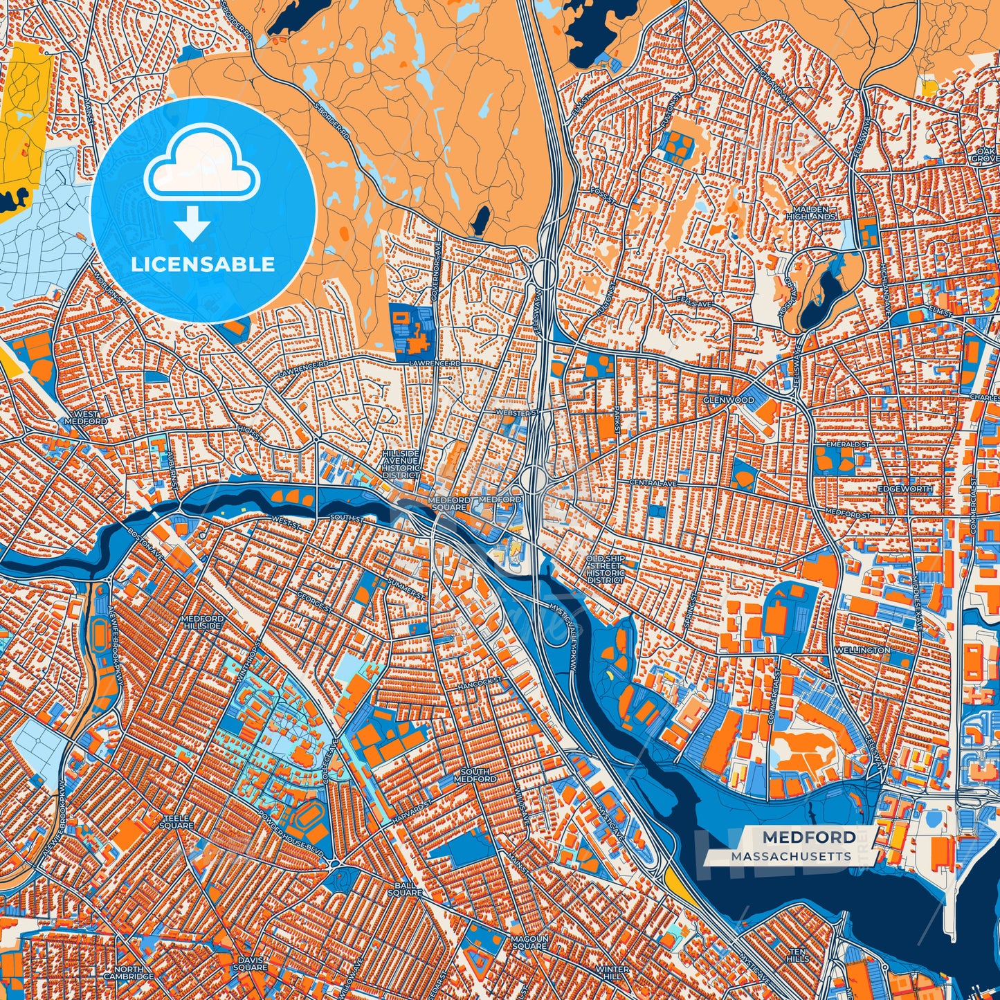 Canvas Print Template of Medford Street Map