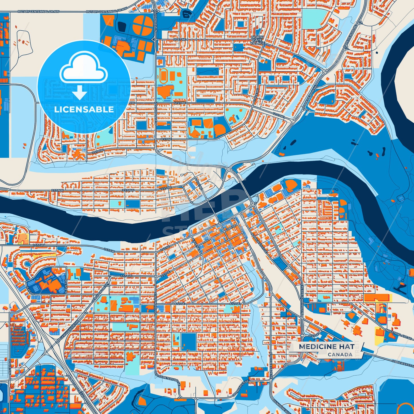 Canvas Print Template of Medicine Hat Street Map