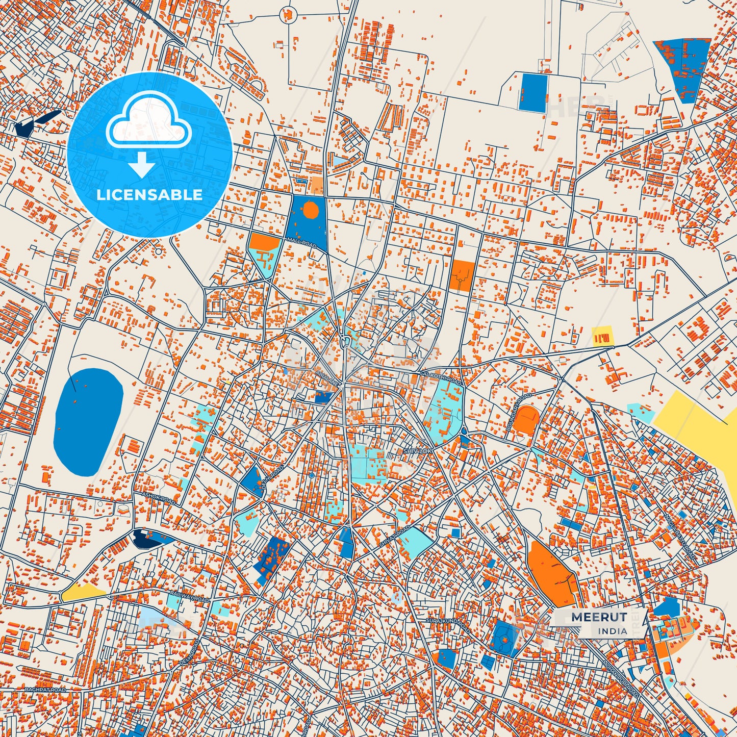 Canvas Print Template of Meerut Street Map