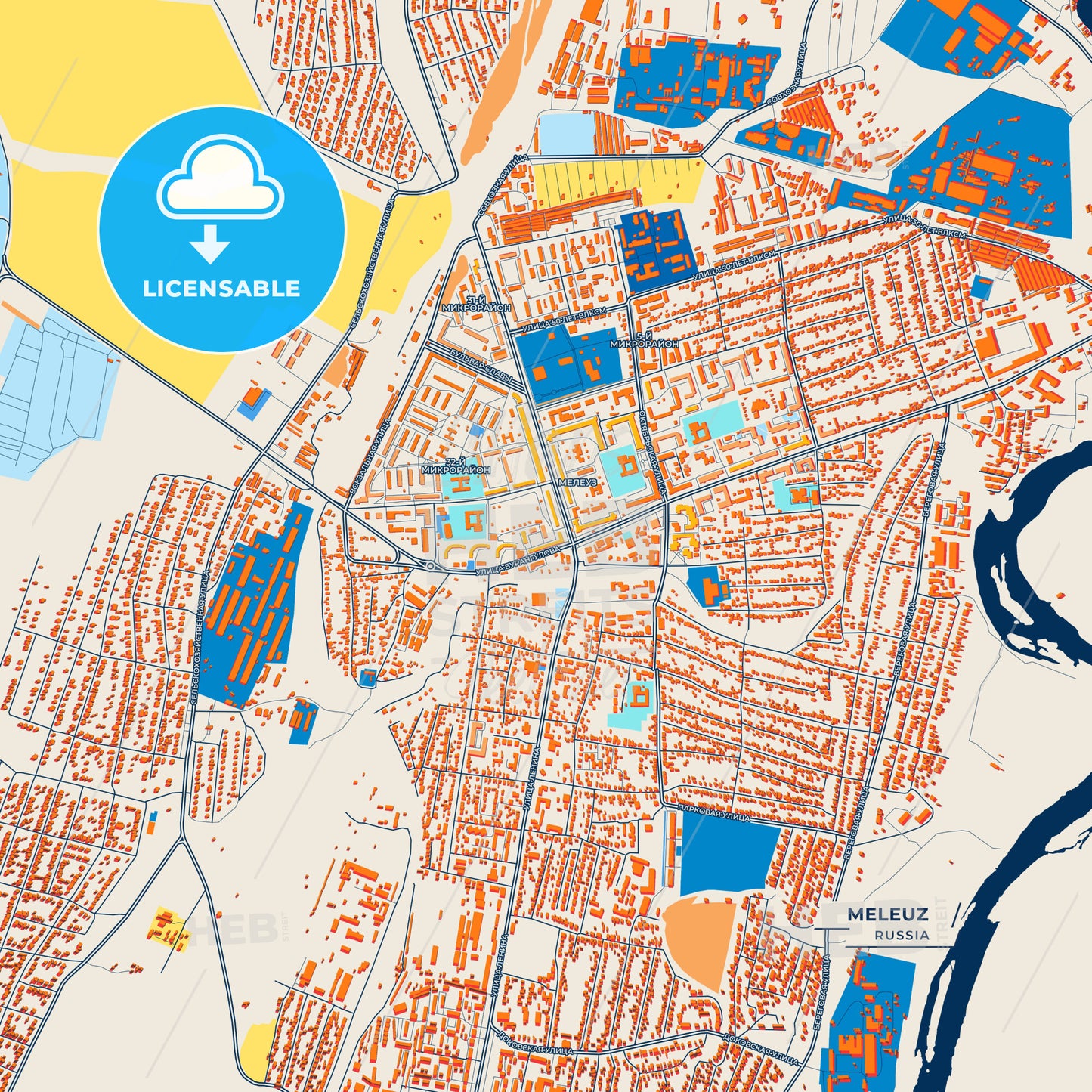 Canvas Print Template of Meleuz Street Map