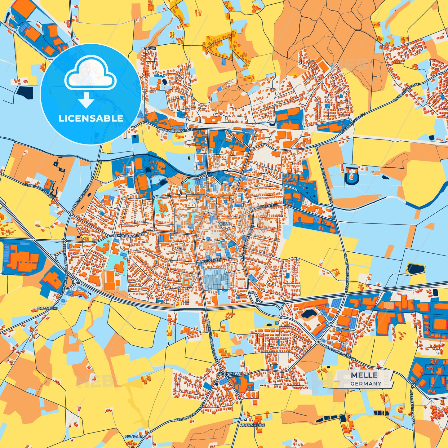 Canvas Print Template of Melle Street Map