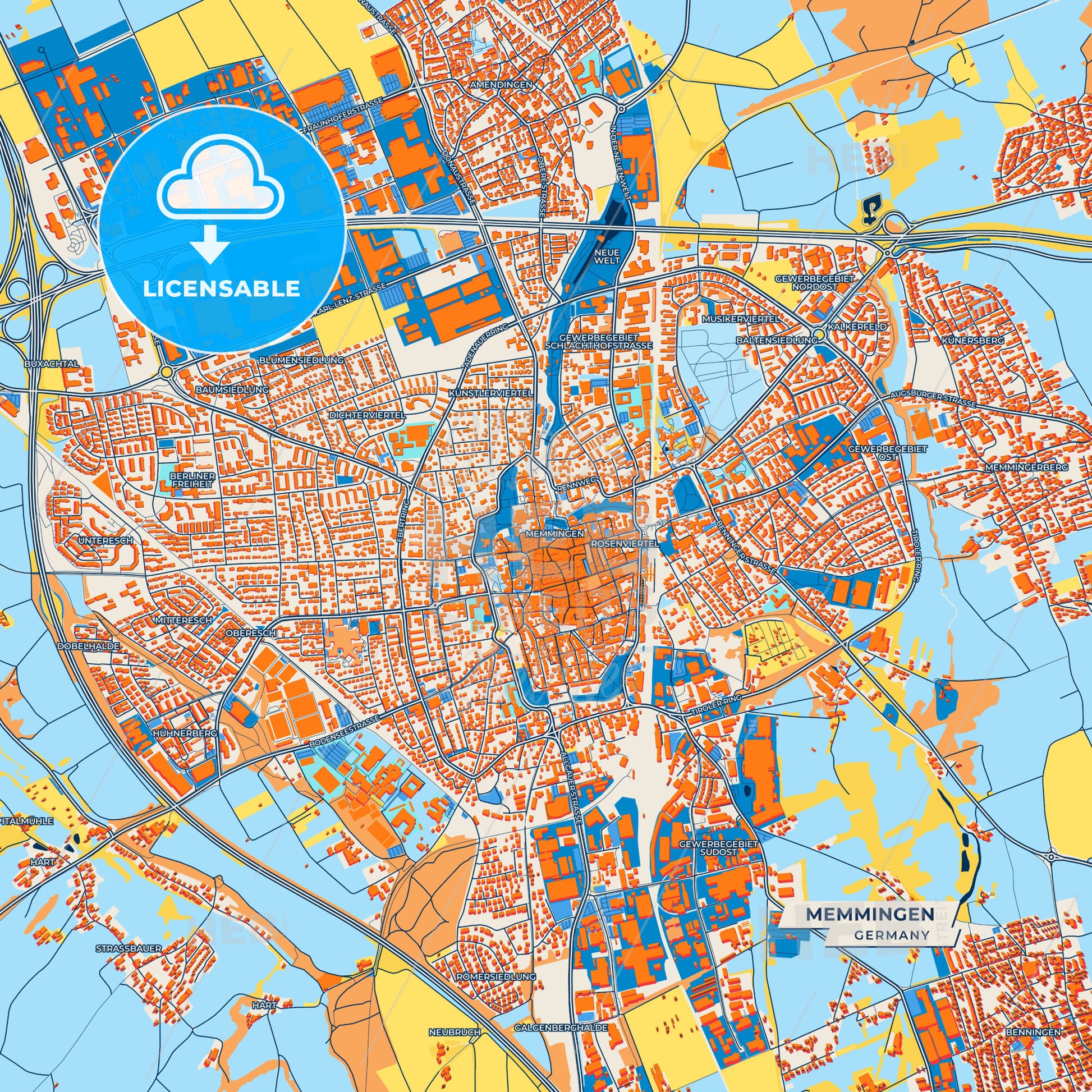 Canvas Print Template of Memmingen Street Map