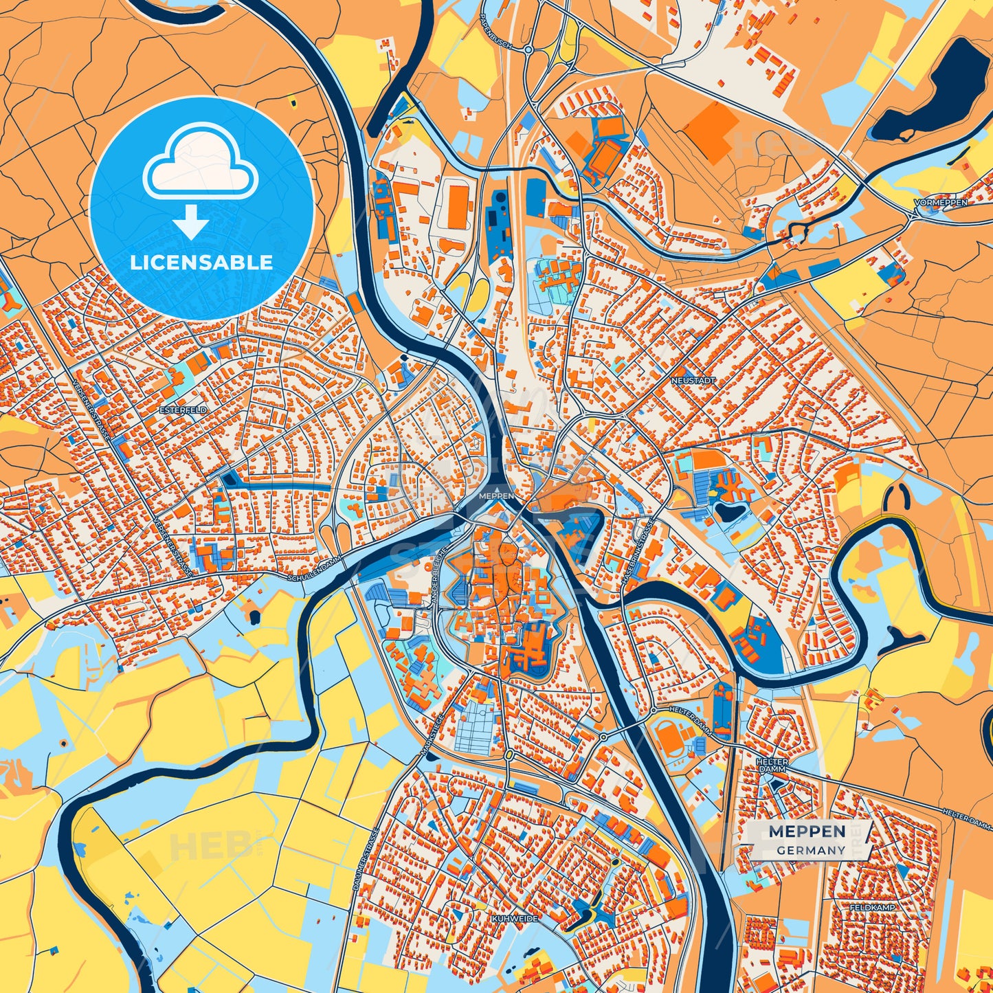 Canvas Print Template of Meppen Street Map