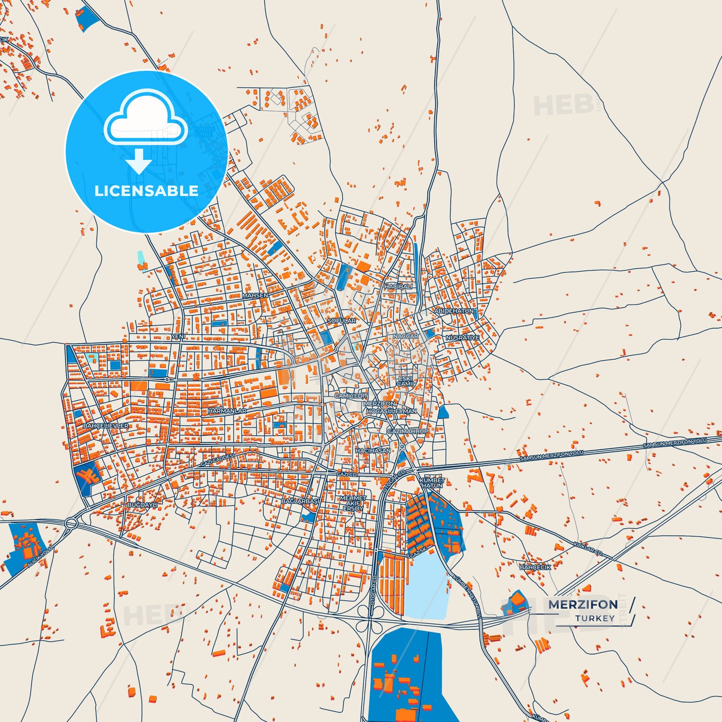 Canvas Print Template of Merzifon Street Map